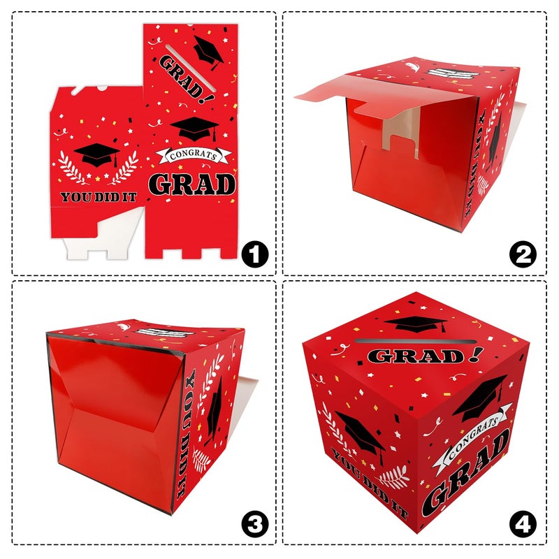 QIHOMPIB 2026 Graduation Decorations Red Black White Graduation Card Box Holder Class of 2026 Party Favors Supplies Accessories Gifts Money Box for Letter Cash Table Decor Congrats Grad Decor - Image 3