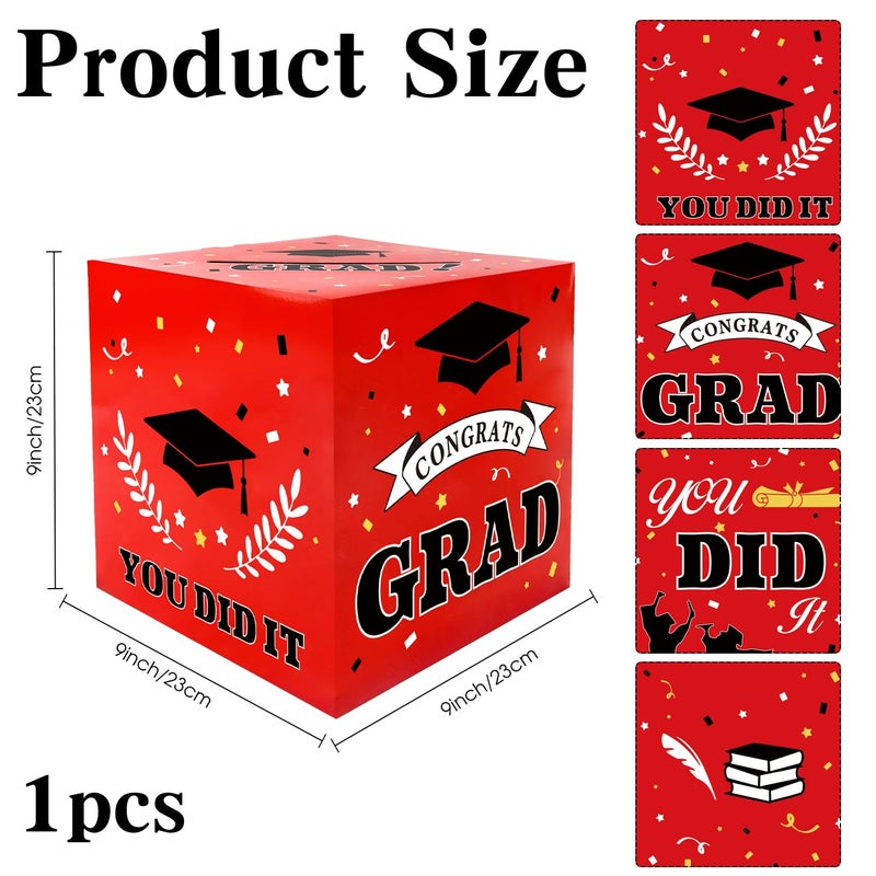 QIHOMPIB 2026 Graduation Decorations Red Black White Graduation Card Box Holder Class of 2026 Party Favors Supplies Accessories Gifts Money Box for Letter Cash Table Decor Congrats Grad Decor - Image 2