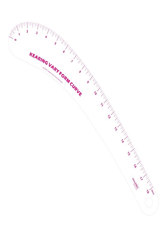 KEARING 18inch Clear French Curve Ruler for Pattern Making, Vary Form Curve Ruler for Sewing, Sandwich Line Scale, Clear Hip Measuring Curve Transparent Fashion Designer's Ruler for Quilting - Image 1