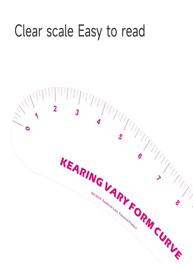 KEARING 18inch Clear French Curve Ruler for Pattern Making, Vary Form Curve Ruler for Sewing, Sandwich Line Scale, Clear Hip Measuring Curve Transparent Fashion Designer's Ruler for Quilting - Image 3