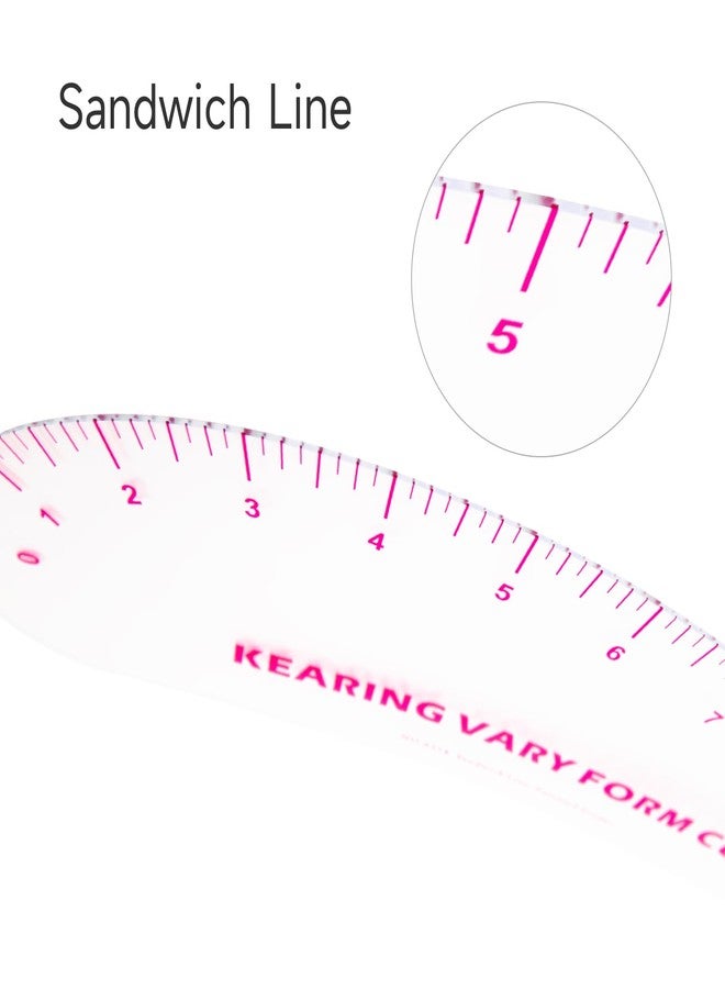 KEARING 18inch Clear French Curve Ruler for Pattern Making, Vary Form Curve Ruler for Sewing, Sandwich Line Scale, Clear Hip Measuring Curve Transparent Fashion Designer's Ruler for Quilting - Image 4