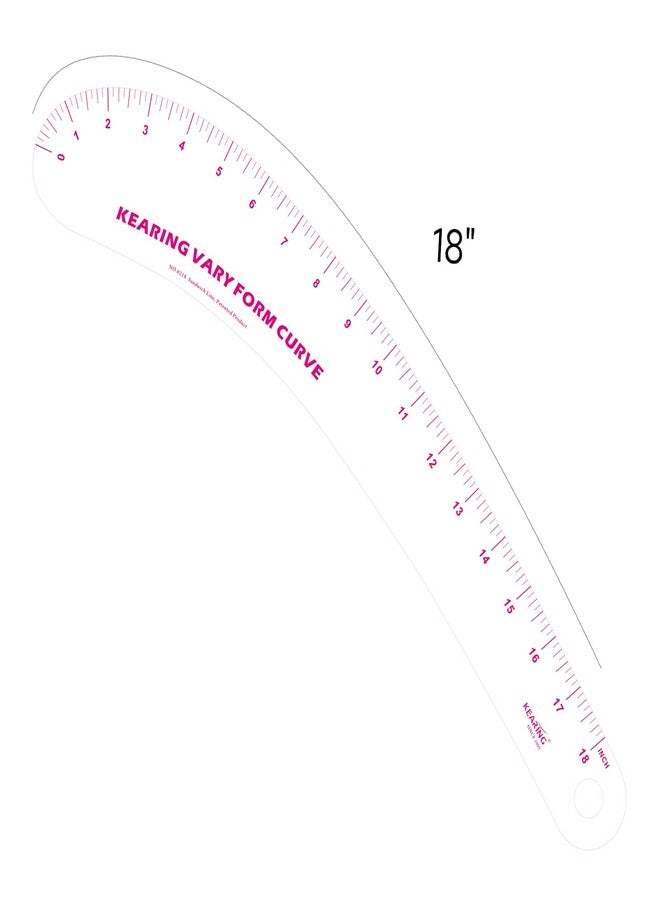 KEARING 18inch Clear French Curve Ruler for Pattern Making, Vary Form Curve Ruler for Sewing, Sandwich Line Scale, Clear Hip Measuring Curve Transparent Fashion Designer's Ruler for Quilting - Image 2