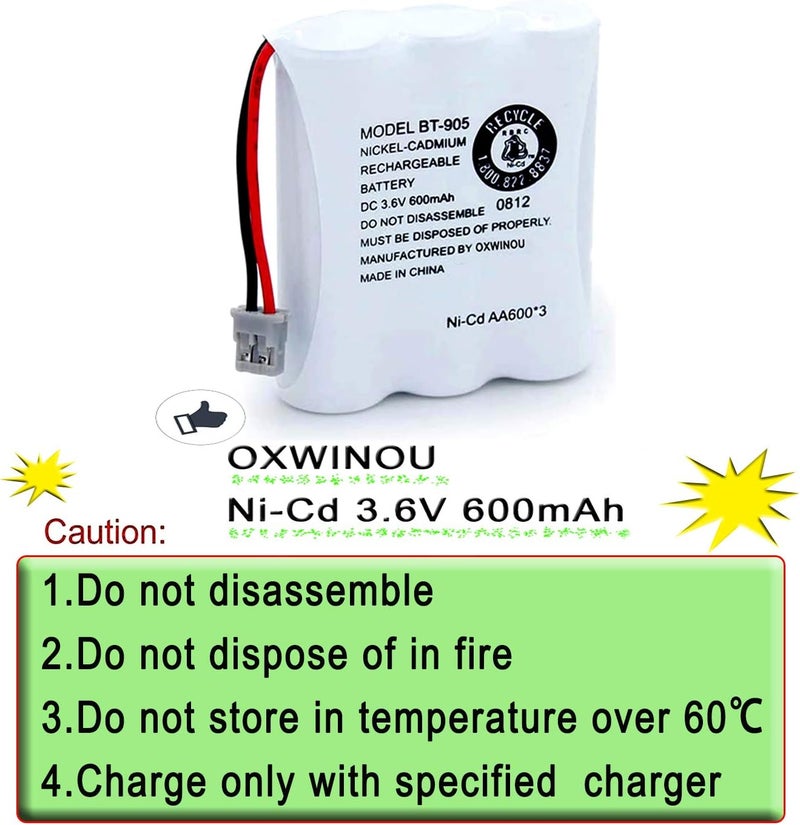 OXWINOU BT-905 Rechargeable Cordless Handset Phone Battery (2-Pack) - 3.6V 600mAh Ni-Cd - Image 5