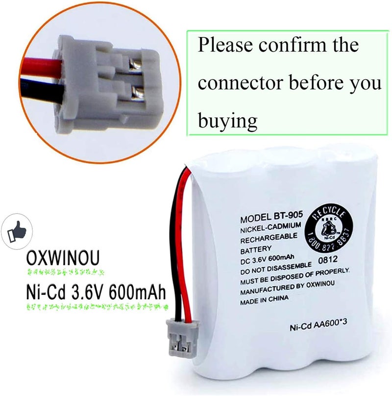 OXWINOU BT-905 Rechargeable Cordless Handset Phone Battery (2-Pack) - 3.6V 600mAh Ni-Cd - Image 4