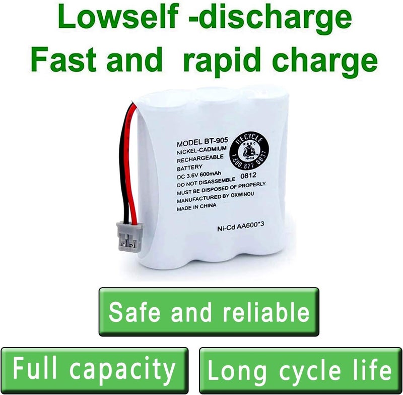 OXWINOU BT-905 Rechargeable Cordless Handset Phone Battery (2-Pack) - 3.6V 600mAh Ni-Cd - Image 3