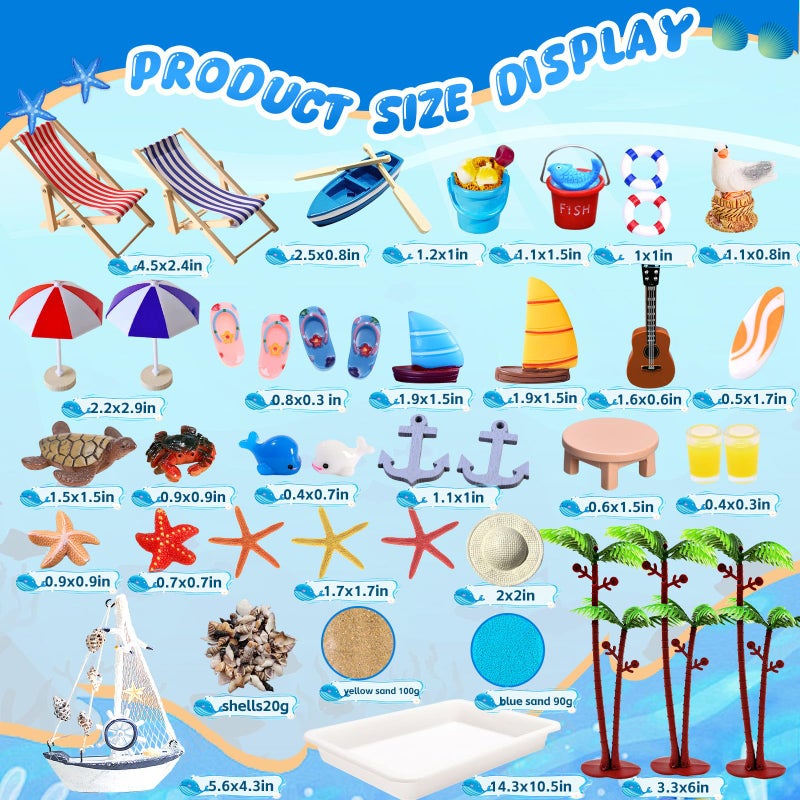 Pamonrueer 41 Pcs Miniature Summer Beach Accessories Ocean Diorama Supplies Sand Box Beach Theme Cake Decorations Sea Animal Figurines Shell Cake Topper Party Gifts Diorama Projects - Image 2