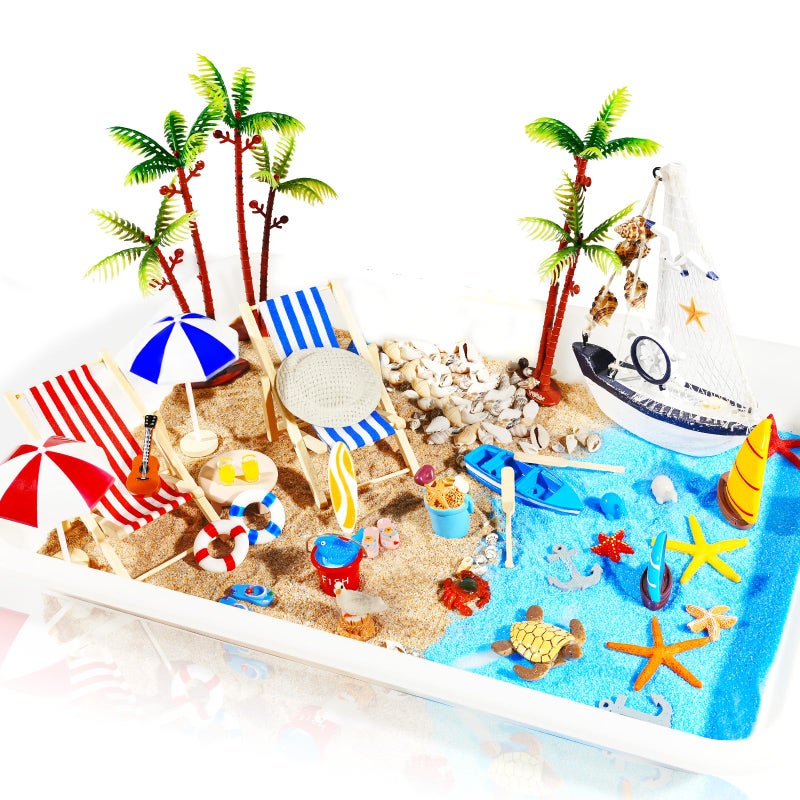 Pamonrueer 41 Pcs Miniature Summer Beach Accessories Ocean Diorama Supplies Sand Box Beach Theme Cake Decorations Sea Animal Figurines Shell Cake Topper Party Gifts Diorama Projects - Image 1
