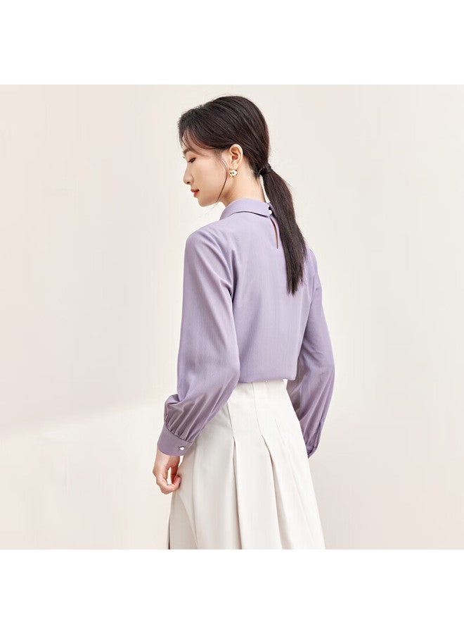 Sentubila Elegant, Sophisticated, Fashionable Ribbon Collar Blouse, Women's Long-sleeve Chiffon Shirt, Versatile Commuter Top, Purple, L - Image 2