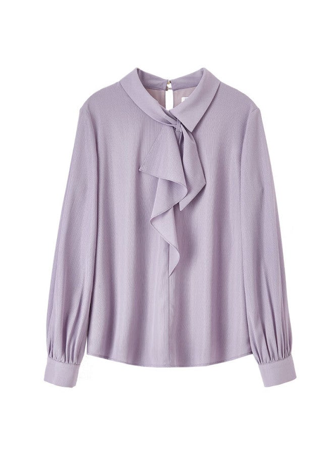 Sentubila Elegant, Sophisticated, Fashionable Ribbon Collar Blouse, Women's Long-sleeve Chiffon Shirt, Versatile Commuter Top, Purple, L - Image 3