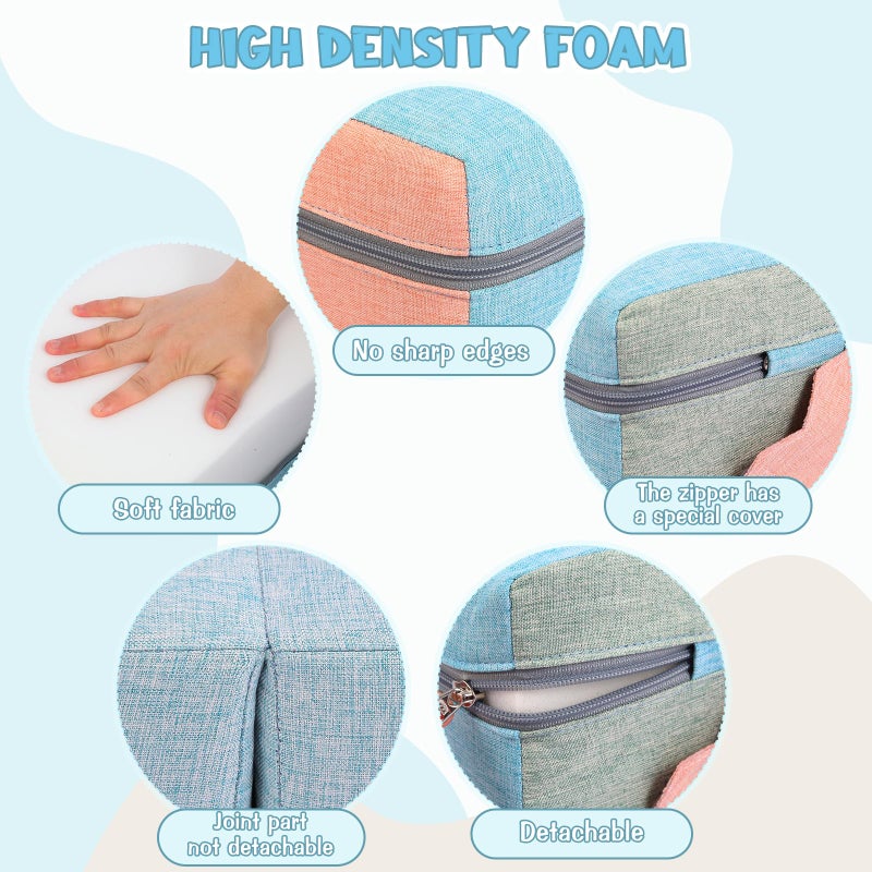 Asweets 4 in 1 Foam Climbing Blocks for Toddlers, Indoor Soft Climb and Crawl Play Climbing Toys for Creativity & Imagination, (Linen-Blue-Pink) - Image 4