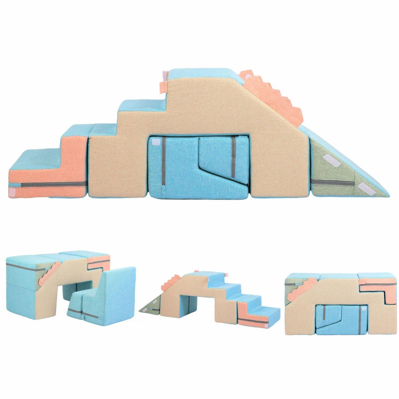 Asweets 4 in 1 Foam Climbing Blocks for Toddlers, Indoor Soft Climb and Crawl Play Climbing Toys for Creativity & Imagination, (Linen-Blue-Pink) - Image 1
