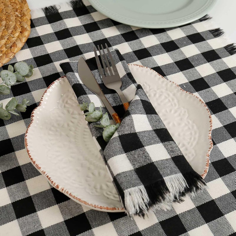 wonlex Buffalo Check Cloth Napkins Set of 6 18 x 18 Inches Plaid Dinner Napkins Reusable Washable Napkins for Halloween Wedding Parties Festival Cocktail BlackWhite - Image 5