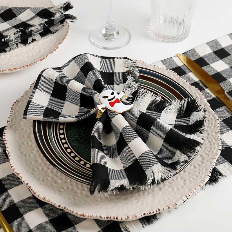 wonlex Buffalo Check Cloth Napkins Set of 6 18 x 18 Inches Plaid Dinner Napkins Reusable Washable Napkins for Halloween Wedding Parties Festival Cocktail BlackWhite - Image 2