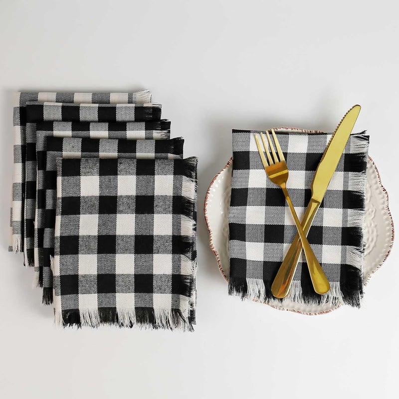 wonlex Buffalo Check Cloth Napkins Set of 6 18 x 18 Inches Plaid Dinner Napkins Reusable Washable Napkins for Halloween Wedding Parties Festival Cocktail BlackWhite - Image 1