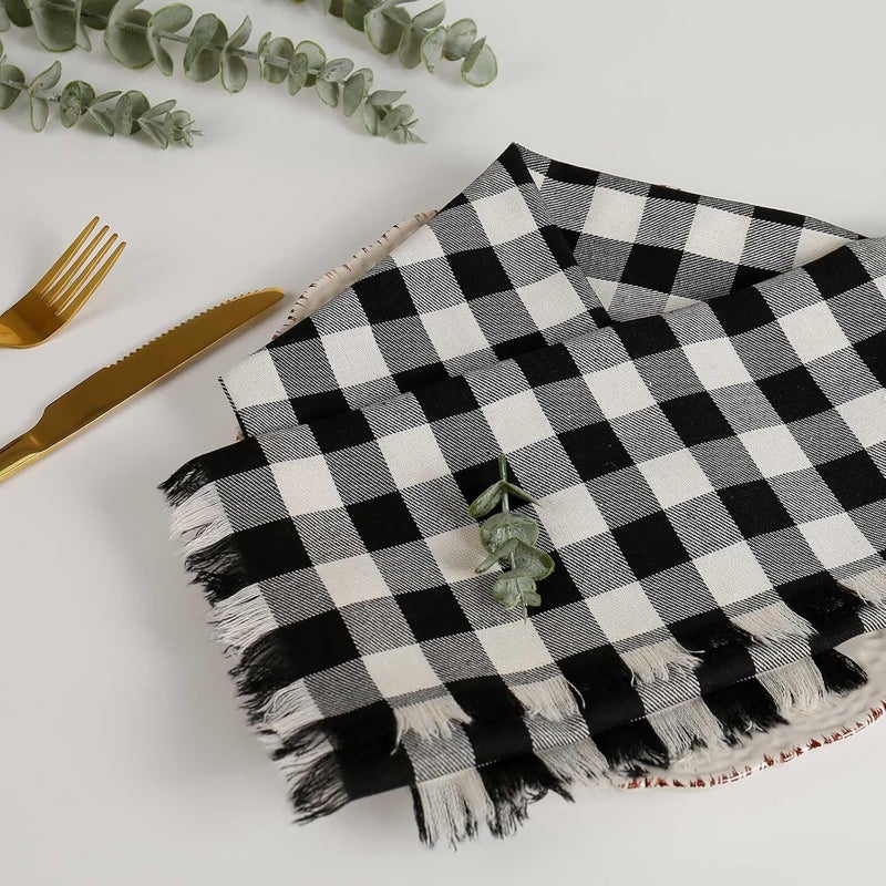 wonlex Buffalo Check Cloth Napkins Set of 6 18 x 18 Inches Plaid Dinner Napkins Reusable Washable Napkins for Halloween Wedding Parties Festival Cocktail BlackWhite - Image 3