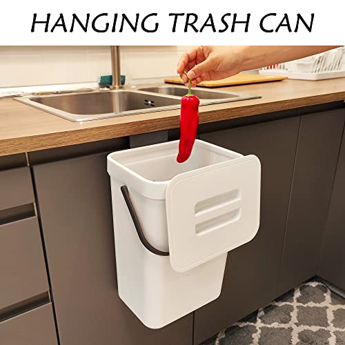 stonespace Hanging Trash Can, 3.2 Gallon/12L Small Waste Bin with Lid for Kitchen Cabinet Door or Under Sink, Bathroom Trash Bin with Lid, Food Waste Bin, 1 Pack White - Image 3