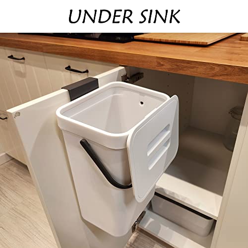 stonespace Hanging Trash Can, 3.2 Gallon/12L Small Waste Bin with Lid for Kitchen Cabinet Door or Under Sink, Bathroom Trash Bin with Lid, Food Waste Bin, 1 Pack White - Image 4
