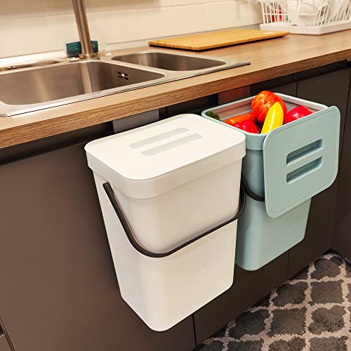 stonespace Hanging Trash Can, 3.2 Gallon/12L Small Waste Bin with Lid for Kitchen Cabinet Door or Under Sink, Bathroom Trash Bin with Lid, Food Waste Bin, 1 Pack White - Image 1