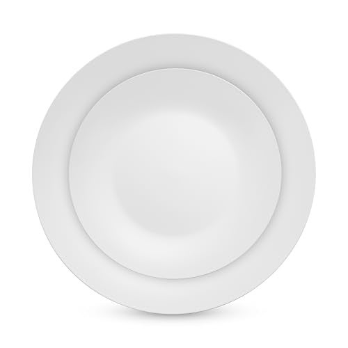Munfix 100 White Plastic Plates Set, 50 Pcs 10.25 Inch Dinner and 50 Pcs 7.5 Inch Plastic Dessert Plates, Elegant Fancy Heavy Duty Disposable Plates for Party, Wedding, White - Image 2