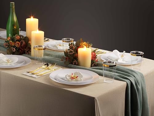 Munfix 100 White Plastic Plates Set, 50 Pcs 10.25 Inch Dinner and 50 Pcs 7.5 Inch Plastic Dessert Plates, Elegant Fancy Heavy Duty Disposable Plates for Party, Wedding, White - Image 5