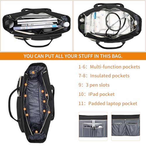 Rabjen Laptop Tote Bag, Middle Size Computer Messenger Teacher Bag with 15.6'' Padded Laptop Sleeve - Image 2
