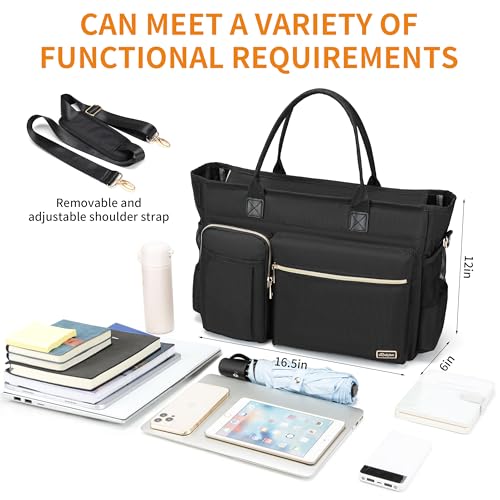 Rabjen Laptop Tote Bag, Middle Size Computer Messenger Teacher Bag with 15.6'' Padded Laptop Sleeve - Image 3