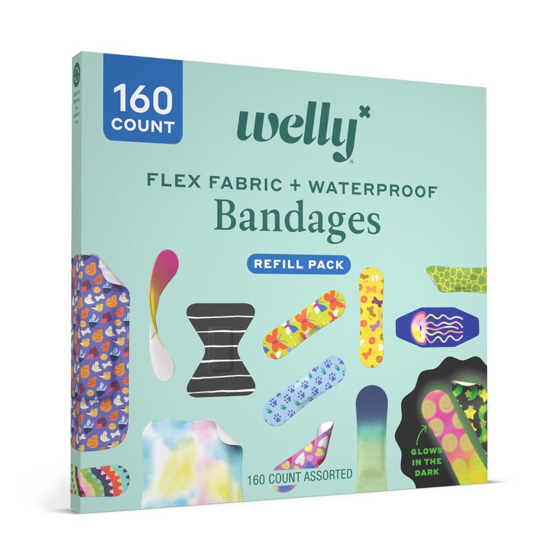 Welly Bandage Large Refill Pack | Adhesive Flexible Fabric, Glow-in-The-Dark & Waterproof Bandages | Assorted Shapes and Patterns for Minor Cuts, Scrapes, and Wounds - 160 Count - Image 5