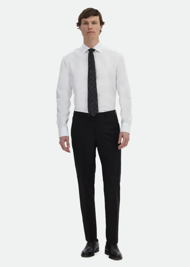 RAMSEY Black Material Modern Fit Classical Wool Blended Trousers