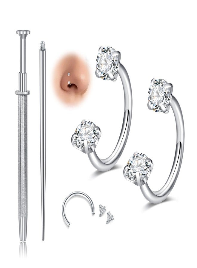 QWALIT Titanium Flat Back Helix Cartilage Earring Horseshoe Nose Ring Piercing Taper Threadless Jewelry Changing Tool Internal Threaded Piercing Taper Insertion Threader Tool Labret Jewelry Lip Studs - Image 1