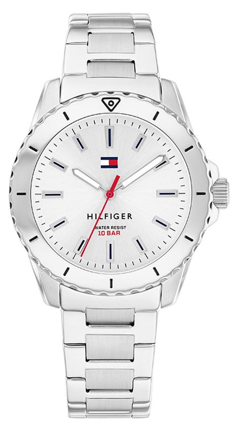 TOMMY HILFIGER ROUND ANALOG YOUTH'S SILVER WHITE CASE WATCH - 1720051