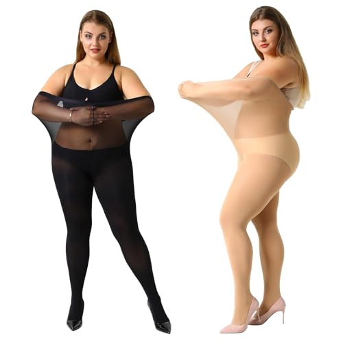 MANZI Women's 2 Pairs Plus Size Control Top Ultra-Soft Casual Tights XL - Image 1