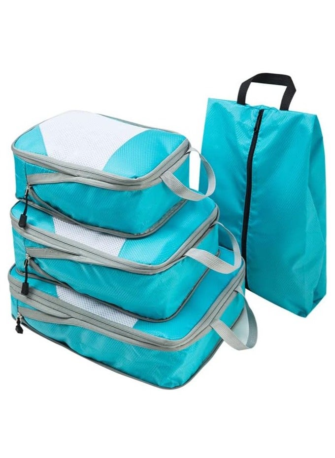 4PCS Packing Cube Set Packing Luggage Organizers for Travel Packing Organizers with Laundry Bag Compression Storage Bag Clothing Underwear Bag for Man u0026 Woman (4pc Blue) - Image 1