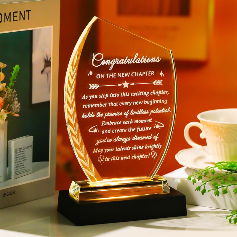 Movdyka New Job Gifts for Women Men Coworker Congratulations on The New Chapter Beginnings Engraved Crystal Keepsake Plaque with Light Base Employee Farewell Goodbye Appreciation Graduation Gift for Friend - Image 2