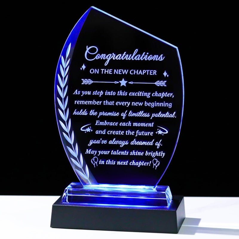 Movdyka New Job Gifts for Women Men Coworker Congratulations on The New Chapter Beginnings Engraved Crystal Keepsake Plaque with Light Base Employee Farewell Goodbye Appreciation Graduation Gift for Friend - Image 1