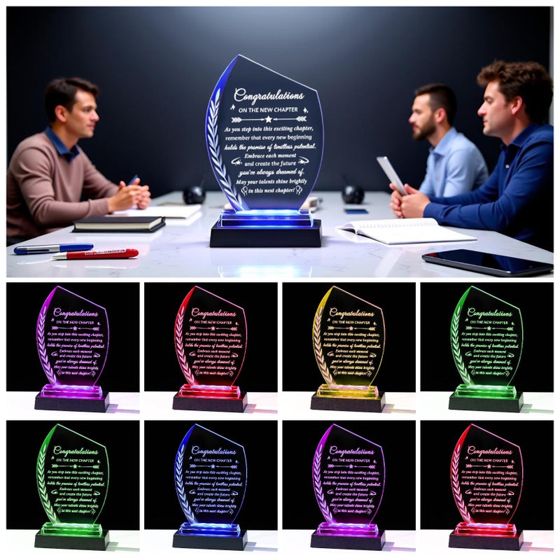 Movdyka New Job Gifts for Women Men Coworker Congratulations on The New Chapter Beginnings Engraved Crystal Keepsake Plaque with Light Base Employee Farewell Goodbye Appreciation Graduation Gift for Friend - Image 5