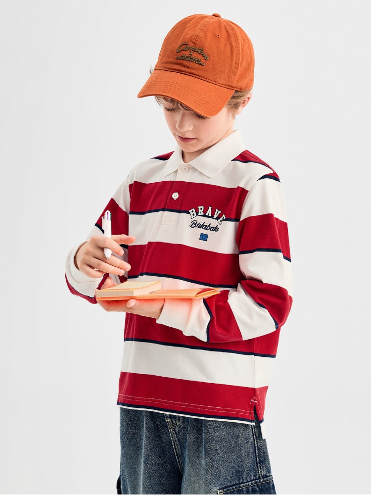 بالابالا تيشيرت بولو مخطط بأكمام طويلة للأولاد - Image 2
