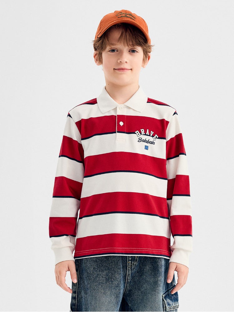 بالابالا تيشيرت بولو مخطط بأكمام طويلة للأولاد - Image 1
