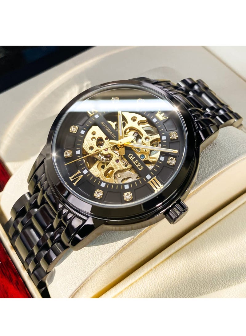 OLEVS OLEVS Men's Gold Hollow Watch Automatic Mechanical Stainless Steel Waterproof Luminous Watch 9901  - Image 2