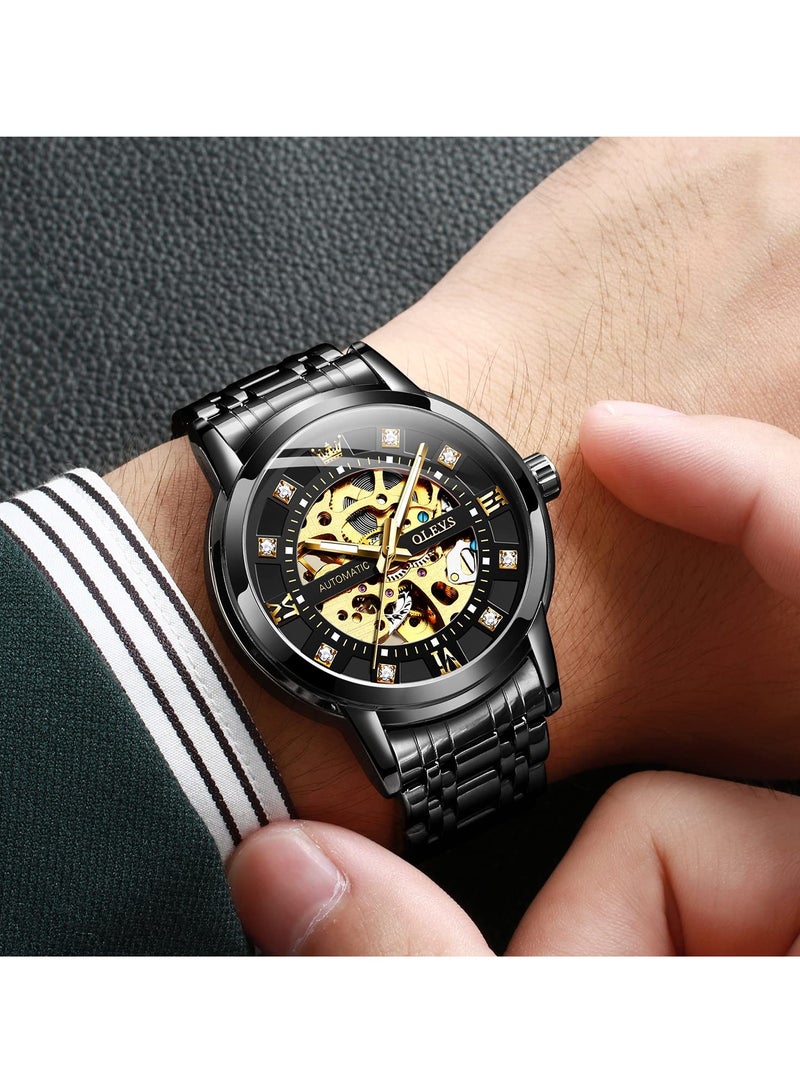 OLEVS OLEVS Men's Gold Hollow Watch Automatic Mechanical Stainless Steel Waterproof Luminous Watch 9901  - Image 3