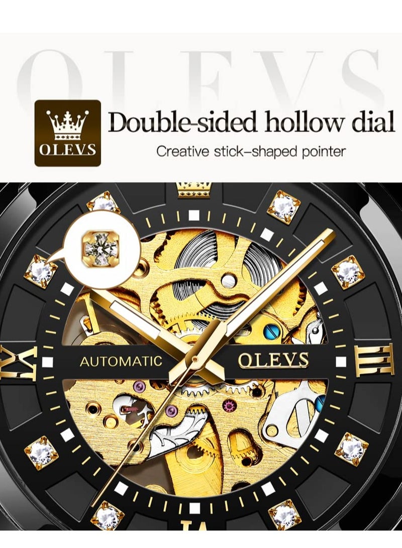 OLEVS OLEVS Men's Gold Hollow Watch Automatic Mechanical Stainless Steel Waterproof Luminous Watch 9901  - Image 4