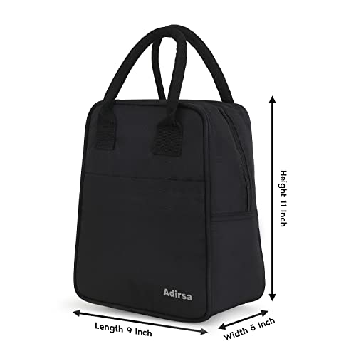 ADIRSA LB4001 Men's, Women's, Kid's Polyester Insulated Lunch / Tiffin Bag for School, Picnic, Work (Black) - Image 3