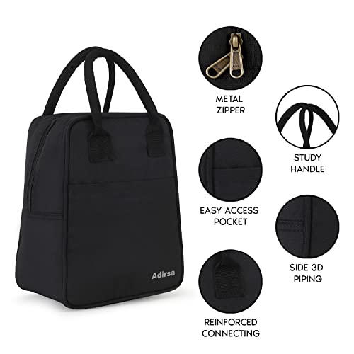 ADIRSA LB4001 Men's, Women's, Kid's Polyester Insulated Lunch / Tiffin Bag for School, Picnic, Work (Black) - Image 2
