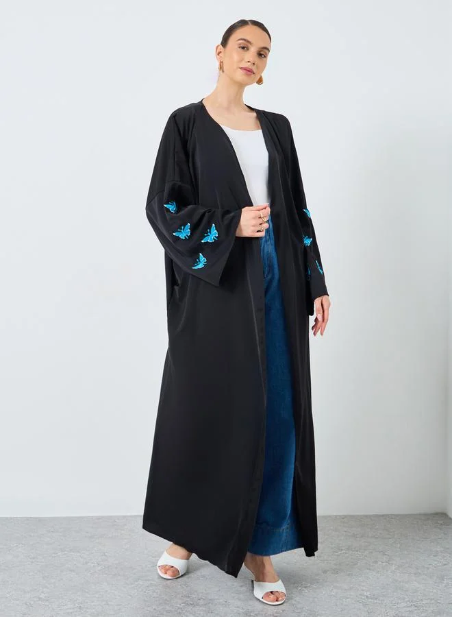 Take Two Take Two Embroidered Butterfly Open Front Abaya