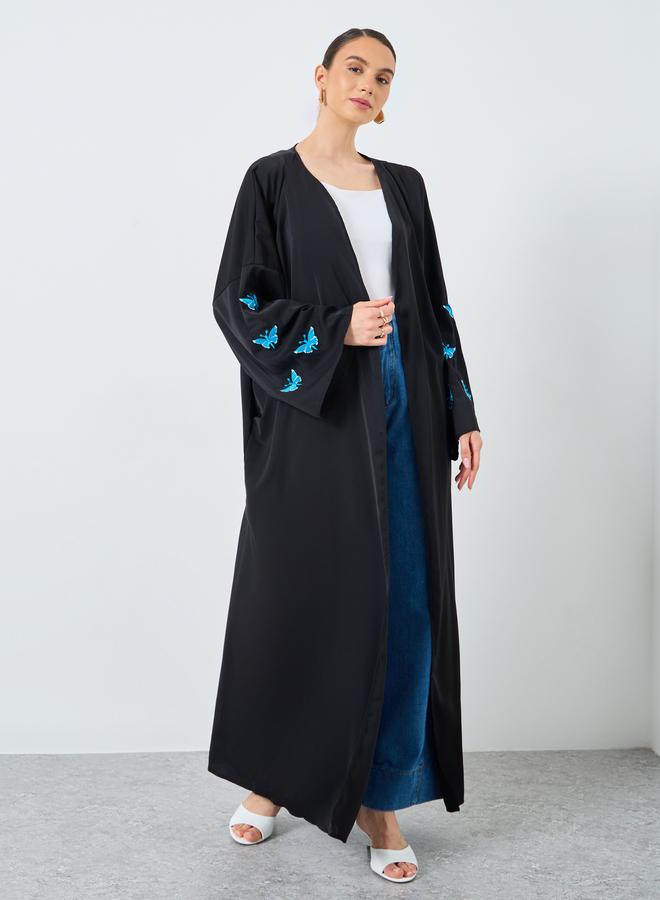 Take Two Embroidered Butterfly Open Front Abaya - Image 1