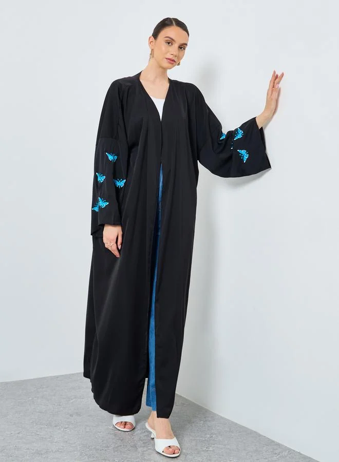 Take Two Take Two Embroidered Butterfly Open Front Abaya