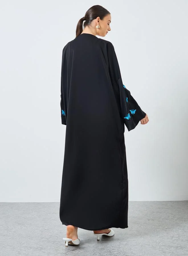 Take Two blue Embroidered Butterfly Open Front Abaya for Women | Best Price UAE