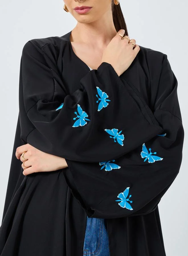 Take Two blue Embroidered Butterfly Open Front Abaya for Women | Best Price UAE