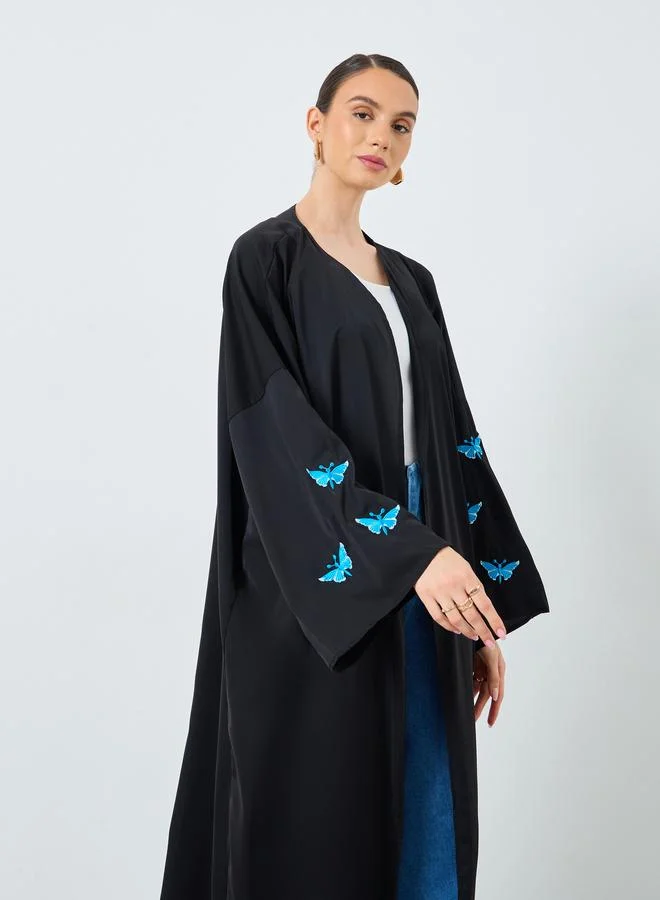 Take Two blue Embroidered Butterfly Open Front Abaya for Women | Best Price UAE