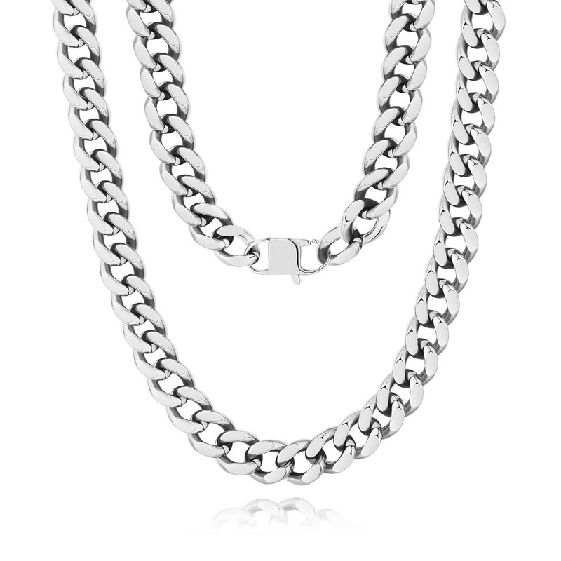 NOKMIT Chunky Cuban Link Curb Chain Necklace for Women Men Dainty 18K Gold Silver Tone Choker Thick Trendy Statement Diamond Cut Punk Hip Hop Cuban Chain Jewelry Gifts Unisex Silver 13mm 16in - Image 2
