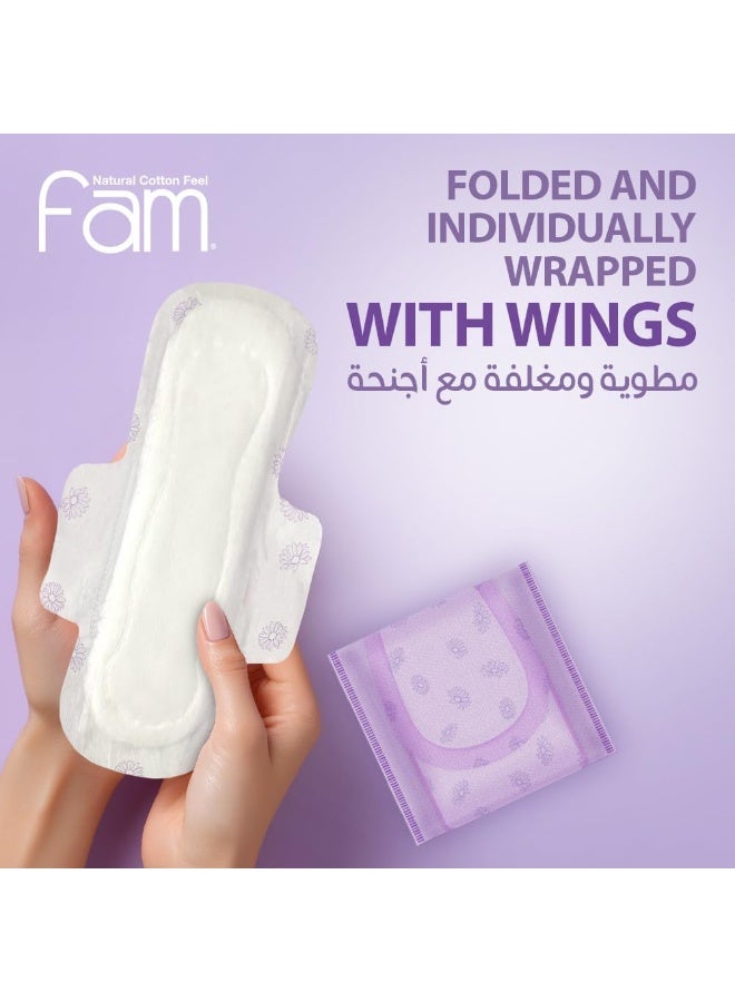 فام فوط صحية مطوية ومضغوطة بالأجنحة حجم ليلي، سطح بملمس القطن الطبيعي، 48 قطعة - Image 3